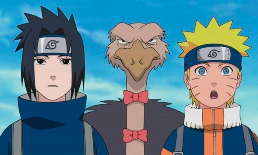 Naruto y Sasuke con un Avestruz