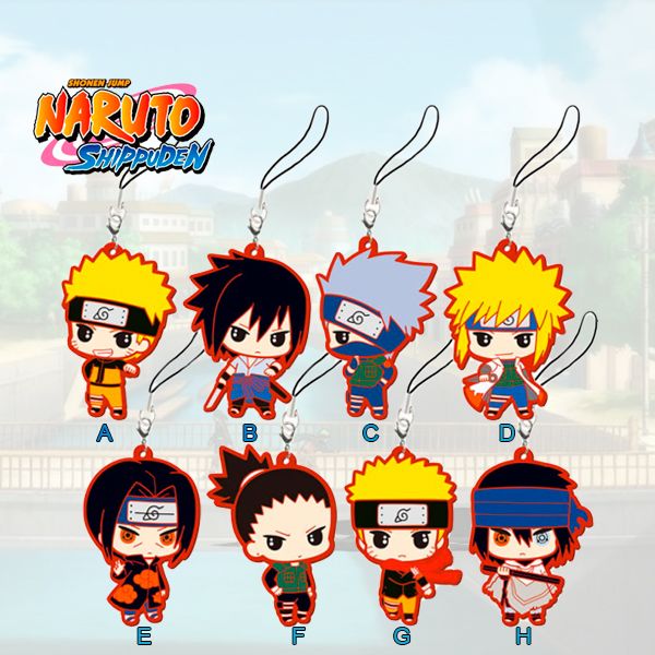T318 Hot Japan anime Naruto rubber Keychain Key Ring Rare cosplay straps 