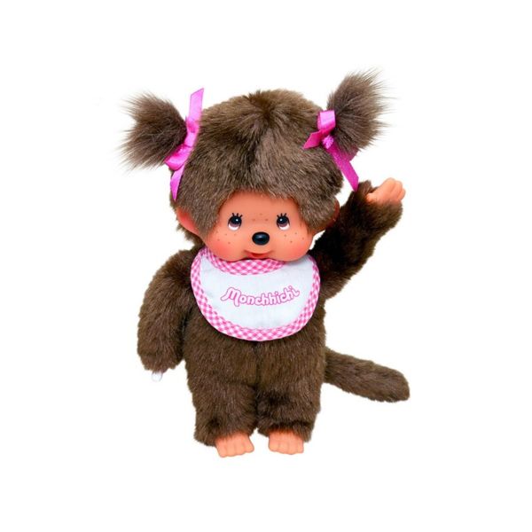 Peluche Girl Pink & White Bib Monchhichi 20 cm
