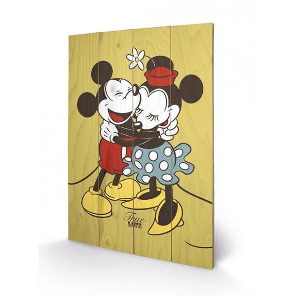 Cuadro De Madera Mickey Mouse & Minnie Mouse Retro Disney