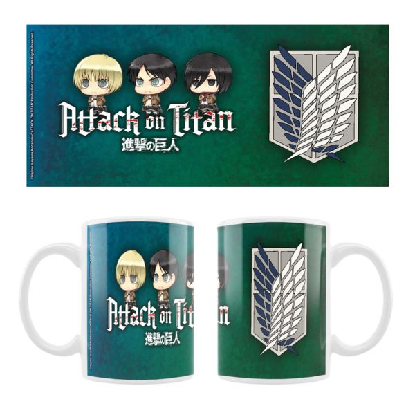 Taza Eren, Mikasa & Armin Chibi Ataque a los Titanes 320 ml