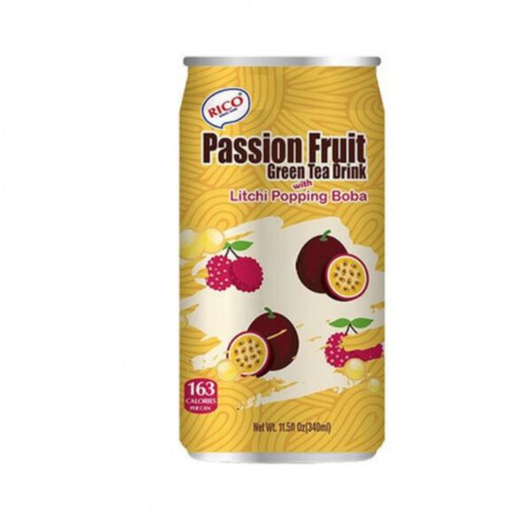 Passion Fruit Green Tea Drink with Lychee Bubbles RICO 340ml