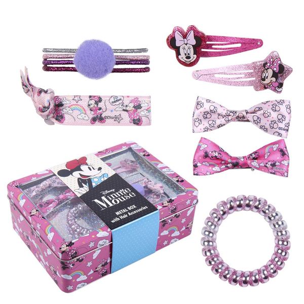 Caja Metalica Accesorios del Pelo Minnie Mouse Arcoiris Disney 