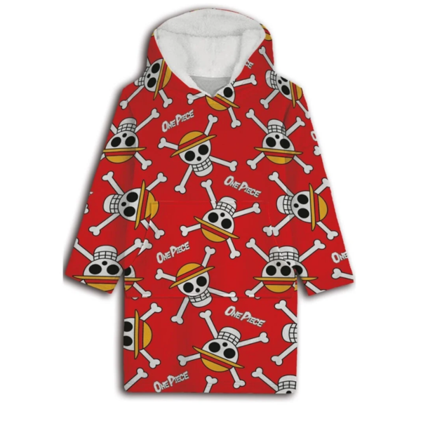 Poncho Polar Rojo Calavera Sombrero de Paja One Piece Infantil 7-14 años