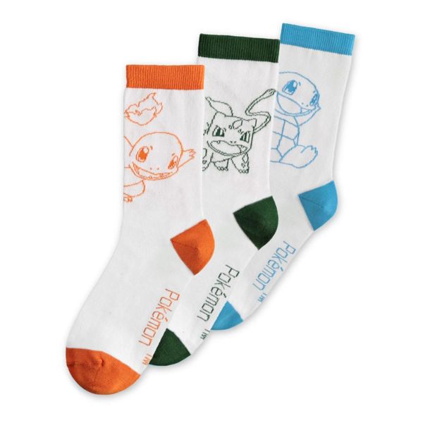 Calcetines Charmander, Bulbasaur, Squirtle Pokemon Pack 3 Talla 43-46