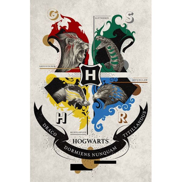 Poster Coats of arms Animals Houses Hogwarts 91.5 x 61 cms