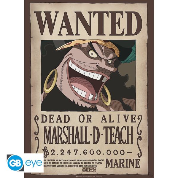 Poster Marshall D Teach Barbanegra Wanted One Piece 52 x 38 cms GB Eye