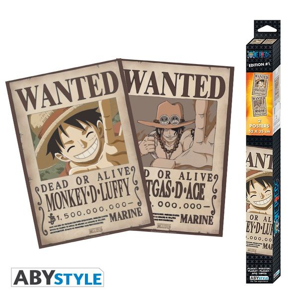 Luffy & Ace Wanted One Piece Poster Set 52 x 35 cms