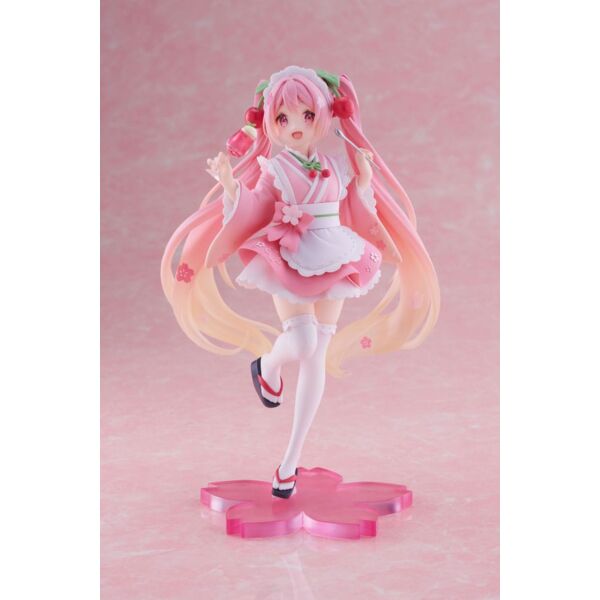 Hatsune Miku Estatua PVC Newley Written Sakura Miku Japanese Cafe Ver. Reissue 18 cm