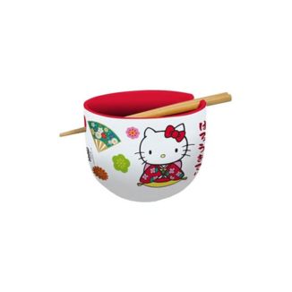 Bol Ramen con Palillos Kimono Rojo Hello Kitty Sanrio 500 ml