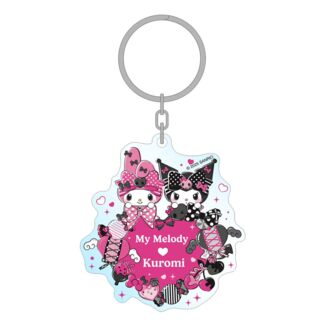 Kuromi & My Melody Pink Black Party Keychain Sanrio