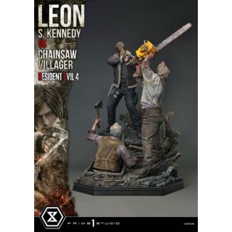 Resident Evil 4 Estatua Ultimate Premium Masterline Series 1/4 Leon S. Kennedy vs. Chainsaw Villager Bonus Ver. 76 cm         